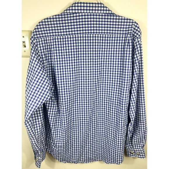 OS Trachten Mens Blue Gingham Button Down Shirt Long Sleeve Size M LOGO Pocket - Picture 7 of 14